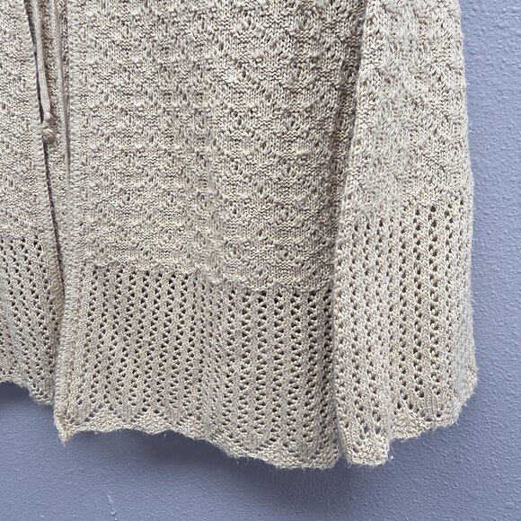 Definitely Sweater Womens Large Beige Tie Front Crochet Knit Cardigan Made USA - Picture 3 of 8